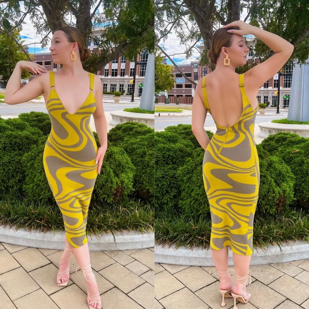 Yellow and Gray Swirl Dress